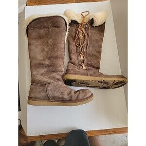 UGG Australia Boots Brown Ladies Suede Lace Up Sheepskin Lining SN 5163 Size 10